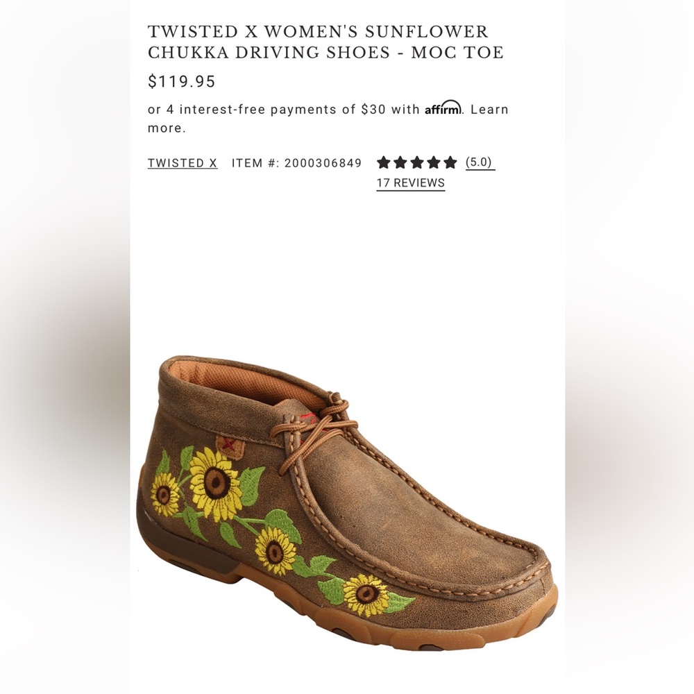 Twisted X Sunflower Embroidery Shoes
